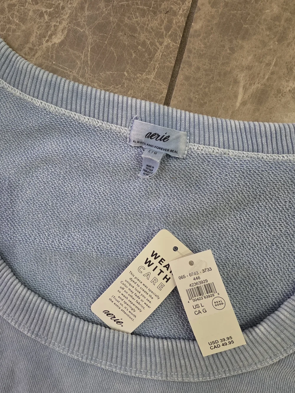 aerie Light Blue Puff Sleeve Crop Top